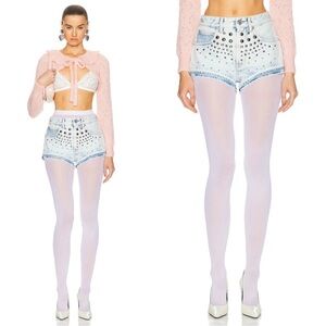 ALESSANDRA RICH Studded Distressed Light Blue Denim Shorts Size 4